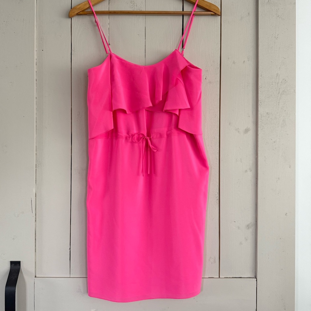 Amanda Uprichard Pink Ruffle Spaghetti Strap mini Dress